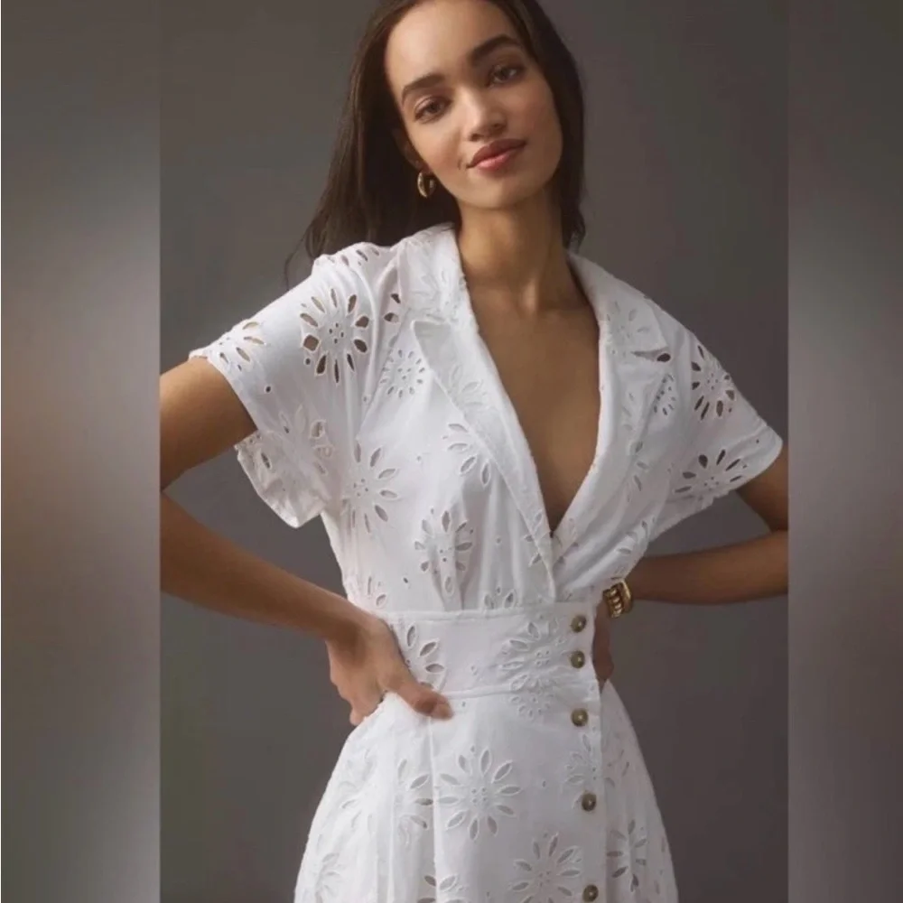 Anthropologie Eyelet Midi Shirt Dress - Picture 6 of 9